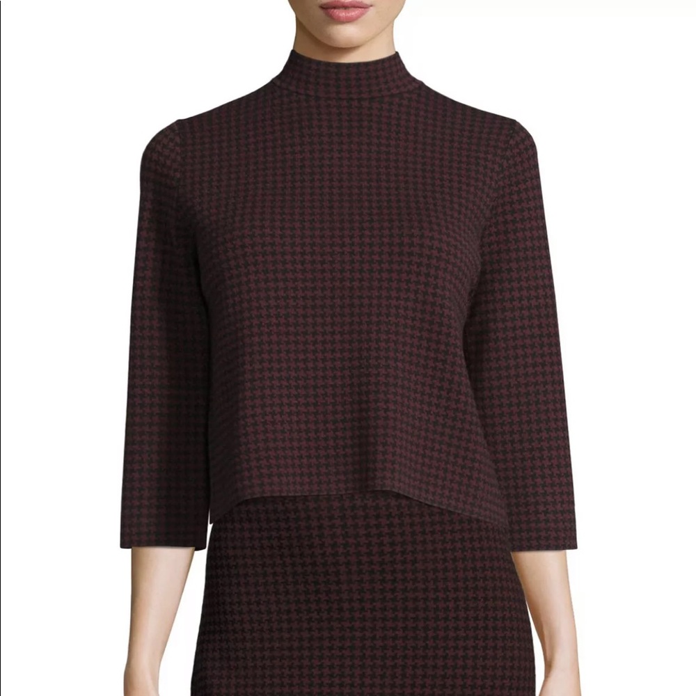 Theory Mock Neck Houndstooth Crop Sweater, size SM